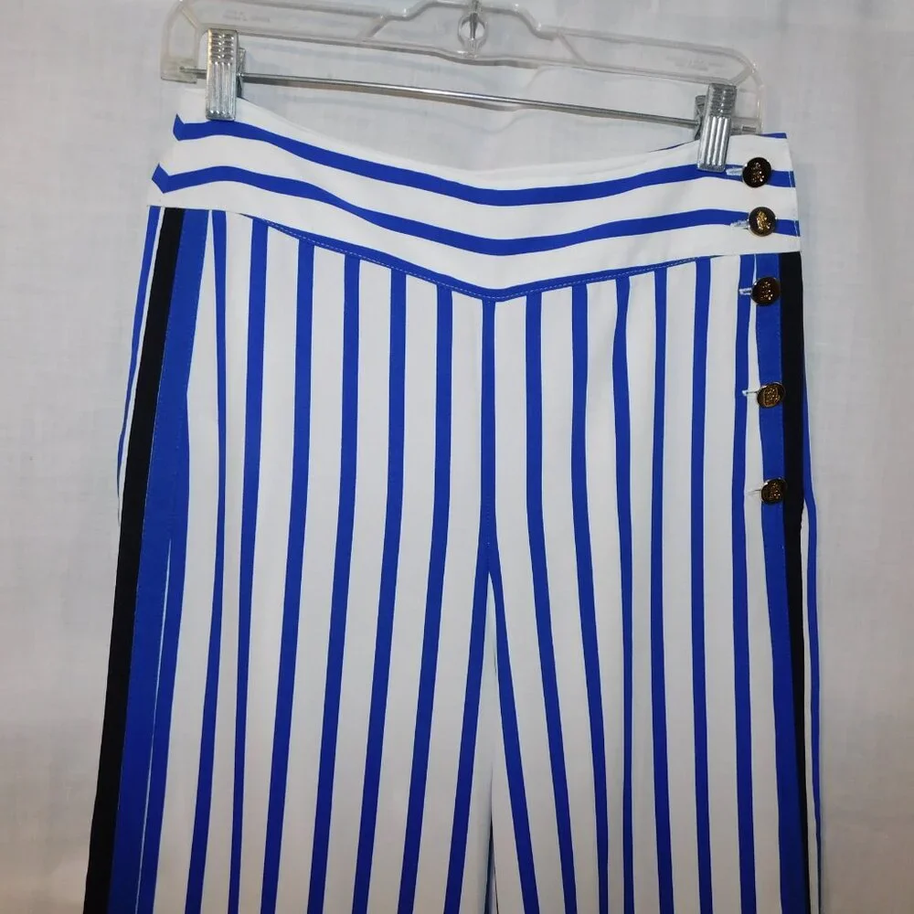 Lauren Ralph Lauren Womens 6 Blue White Striped Wide Leg Pant High Rise - Picture 11 of 16